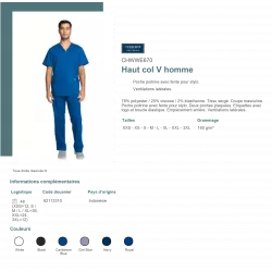 Tunique médicale haut col V homme