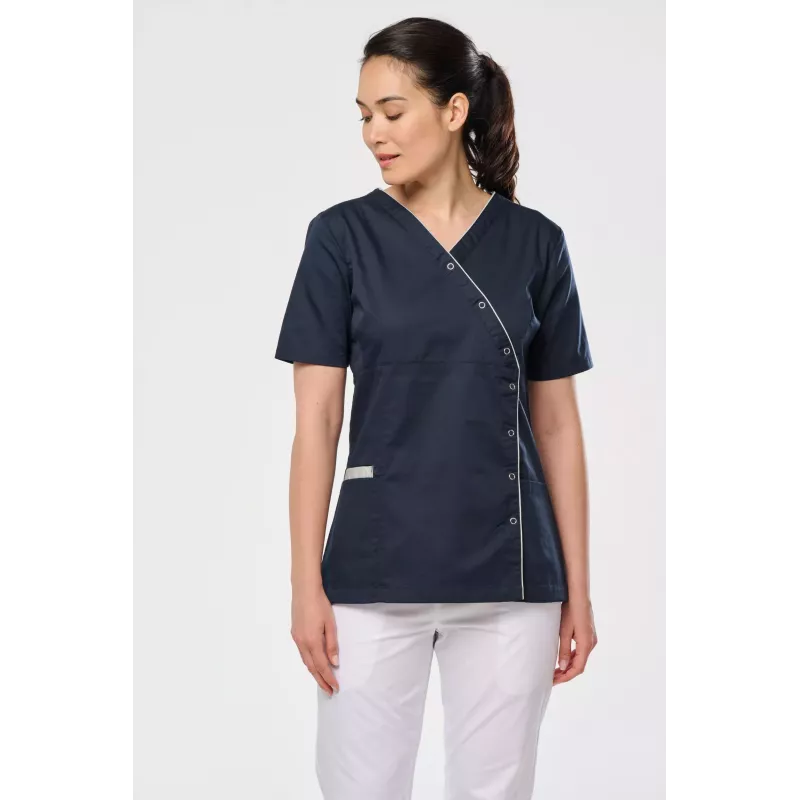 Blouse polycoton avec boutons-pression femme