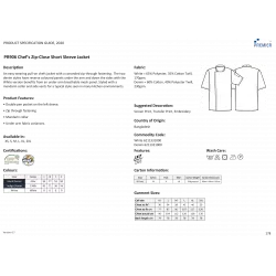 Veste chef cuisinier "Zip close"