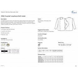 Veste chef cuisinier manches longues "Essential"