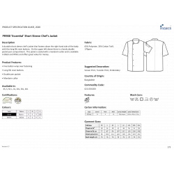 Veste chef cuisinier manches courtes "Essential"