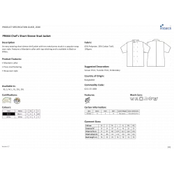 Veste de cuisine manches courtes à boutons pression