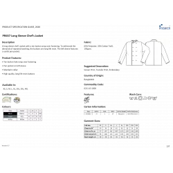 Veste de cuisine manches longues