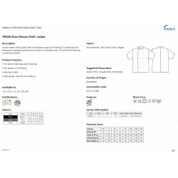 Veste de cuisine manches courtes