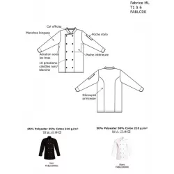 Veste Cuisine Mixte Restaurant | Modèle Fabrice ML, Manches Longues, Entretien Facile, Usage Intensif en Cuisine