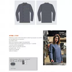 Veste de cuisine mixte en denim stretch – Modèle Scott