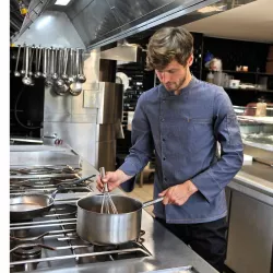 Veste de cuisine mixte en denim stretch – Modèle Scott