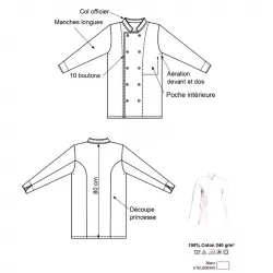Veste de cuisine mixte Stéphane  coton blanc 240g