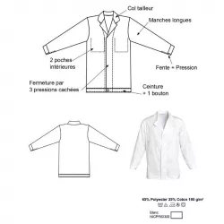 Veste agroalimentaire Nicolas blanche pressions invisibles | Shoptablouse