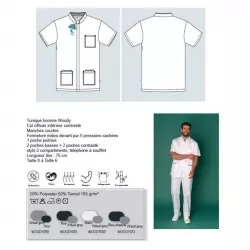 Tunique médicale Homme WOODY MC TENCEL™ Col Officier | Shoptablouse